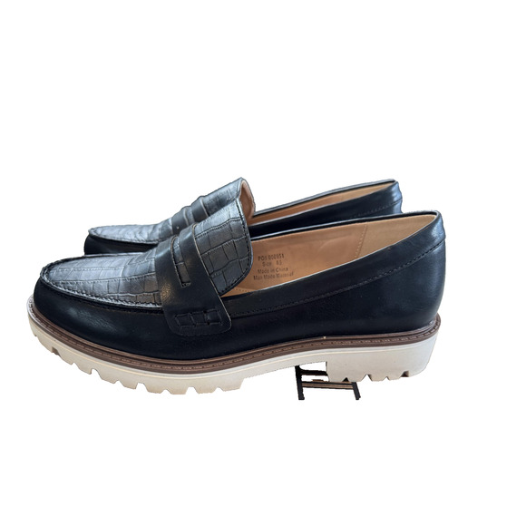 Journee Collection Kenly Shoes Womens Size 8.5 Black Loafers Croc Embossed Sole - Picture 2 of 12